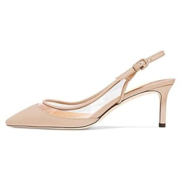 FSJ Women Trendy Pointed Toe Kitten Low Heel Slip on Pumps Slingback Office Shoe - Picture 1 of 8